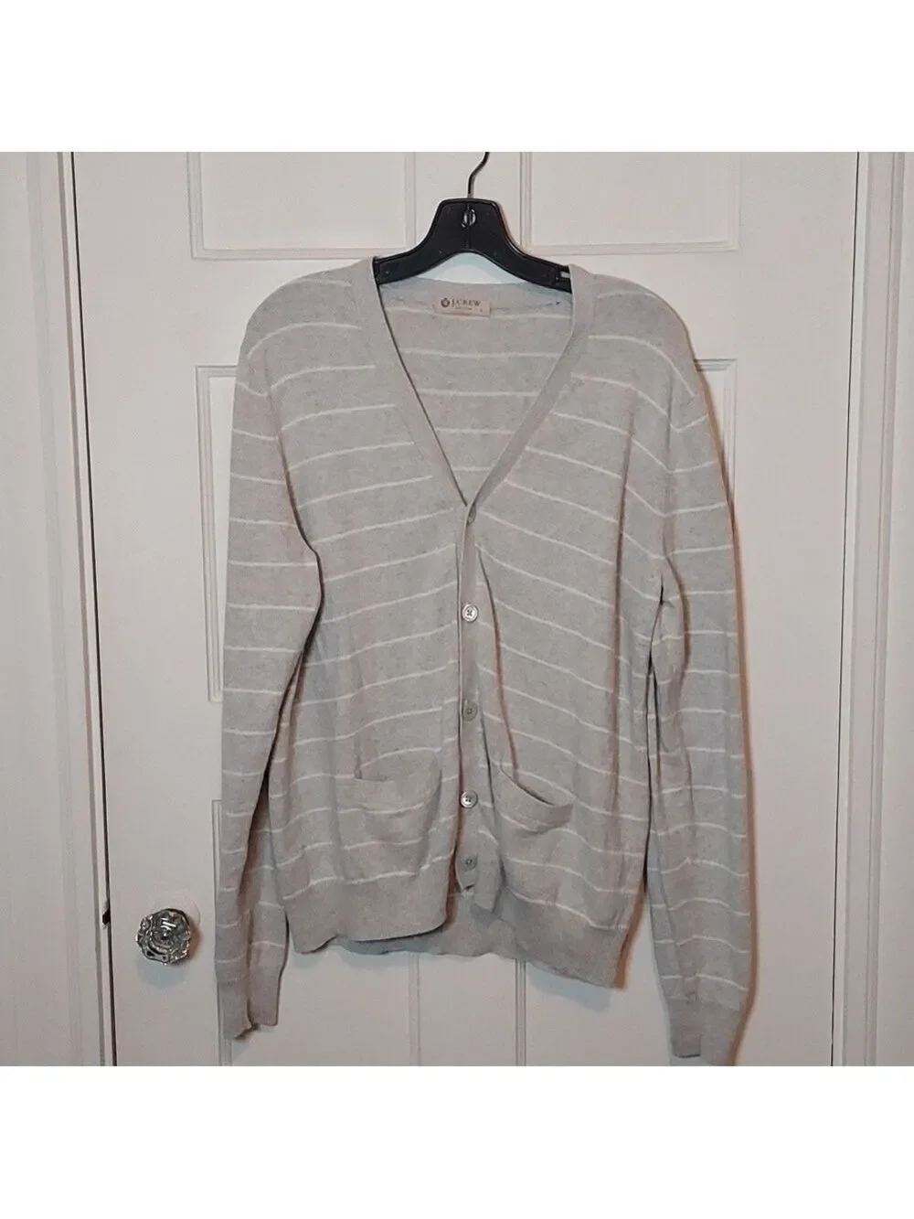 J Crew Men's Gray Stripe Cashmere Blend Grandpa Cardigan